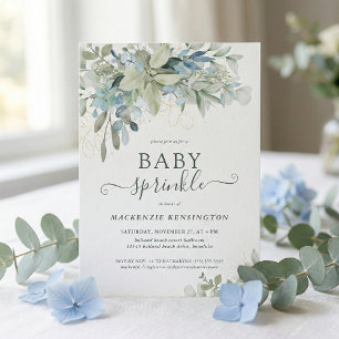 Elegant Script Eucalyptus Greenery Baby Sprinkle Inbjudningar