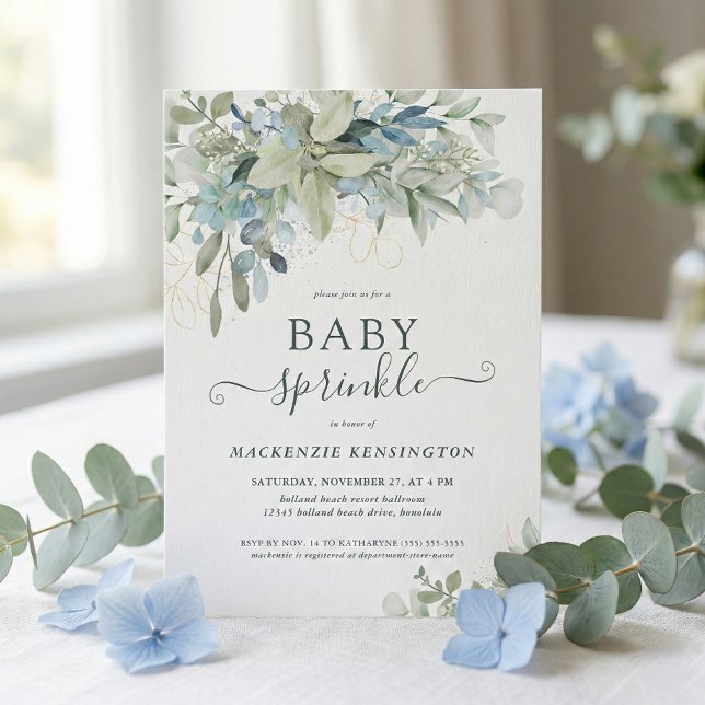 Elegant Script Eucalyptus Greenery Baby Sprinkle Inbjudningar (Skapare uppladdad)