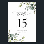 Elegant Script Eucalyptus Greenery Bordsnummer<br><div class="desc">Den här anpassadet Menu-mallen är designad att samordna med vår samling Boho Grey bröllop och innehåller blandade vattenfärgsgröna löv parade med en klassserif i svart. Matchande objekt är tillgängliga.</div>