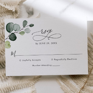 Elegant Script Eucalyptus Greenery Bröllop OSA Kort