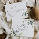 Elegant Script Eucalyptus Greenery Bröllop OSA Vykort<br><div class="desc">Det här anpassadet Postcard-bröllop är designat för att samordna med vår Boho Grey-samling och har Osa-funktioner som gör att vattenfärgen eucalyptus löv parats med en romantisk kalligrafisk skriptgrafisk text,  parad med ett klassserif och modernt sans-teckensnitt i svart. Matchande objekt är tillgängliga.</div>