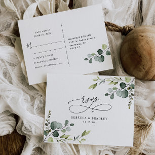 Elegant Script Eucalyptus Greenery Bröllop OSA Vykort