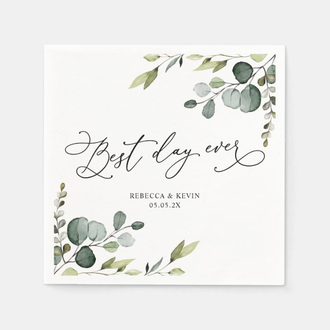 Elegant Script Eucalyptus Greenery Bröllop Papper Pappersservett (Framsidan)