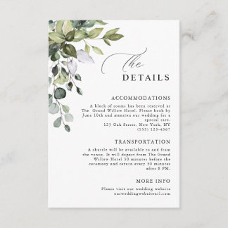 Elegant Script Eukalyptus Grönska Bröllopsdetaljer Tilläggskort