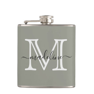 Elegant Script Evergreen Fog Monogram Kitchen Fickplunta