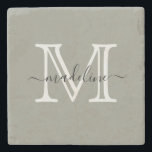 Elegant Script Evergreen Fog Monogram Stenunderlägg<br><div class="desc">Elegant Script Evergreen Fog Monogram Stone Underlägg</div>