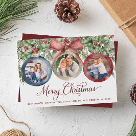 Elegant Script Familj 3 Foto Vattenfärg Jul Julkort