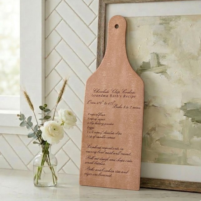 Elegant Script Familje Recept Coral Rosa (Elegant Script Family Recipe Coral Pink Cutting Board)