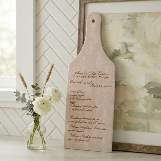 Elegant Script Familje Recept Elfenben (Elegant Script Family Recipe Ivory Cutting Board)