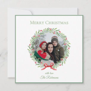 Elegant Script Familjefoto Krans God Jul Julkort