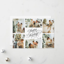 Elegant Script & Family Photo Collage Christmas Julkort