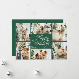Elegant Script & Family Photo Collage Christmas Julkort
