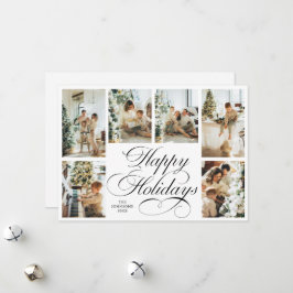 Elegant Script & Family Photo Collage Christmas Julkort