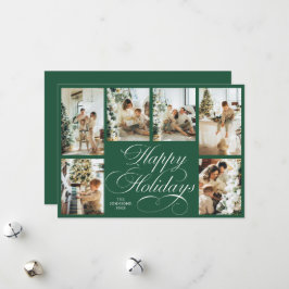 Elegant Script & Family Photo Collage Christmas Julkort