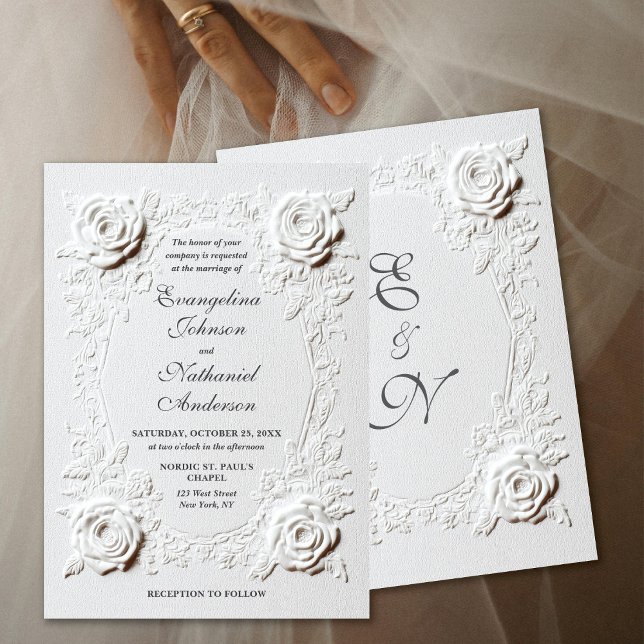 Elegant Script Faux Embossed Ro Formal Bröllop Inbjudningar (Skapare uppladdad)