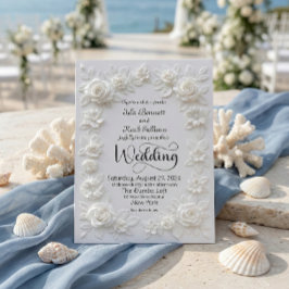 Elegant Script Faux Embossed Roses Formal Wedding Inbjudningar