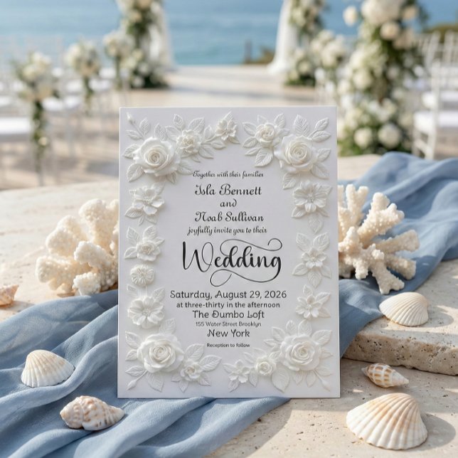 Elegant Script Faux Embossed Roses Formal Wedding Inbjudningar (Skapare uppladdad)