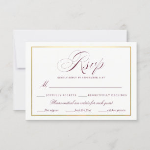 Elegant Script Faux Guld Burgundy OSA Måltider Kort