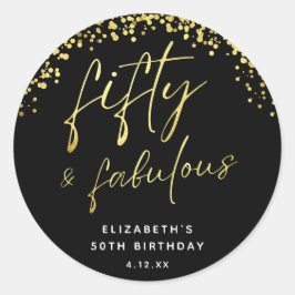 Elegant Script femtio och Fabulous Birthday Runt Klistermärke