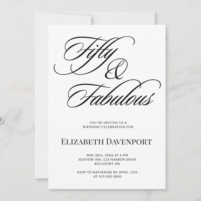 Elegant Script Femtio och Fantastisk 50-årsdag Inbjudningar (Framsida)