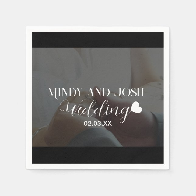 Elegant Script floating heart Photo Black Pappersservett (Framsidan)