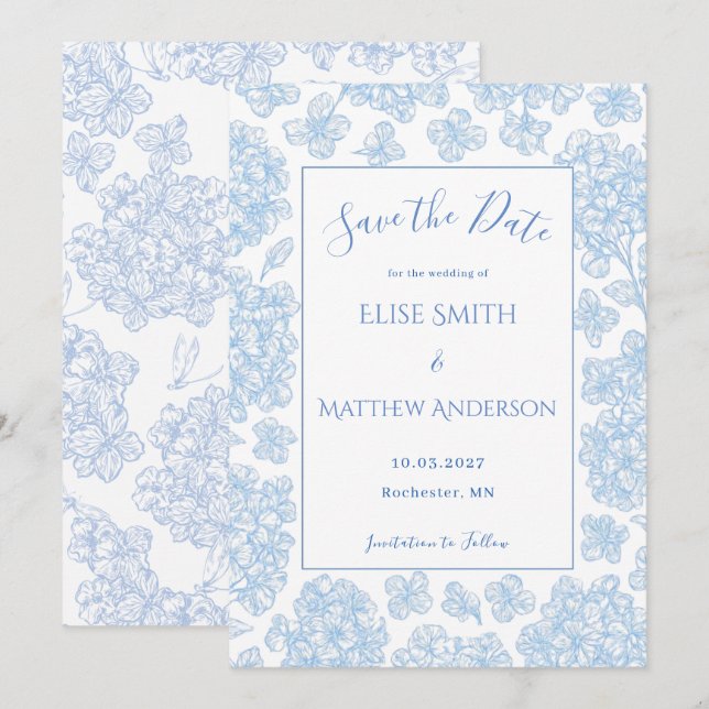 Elegant Script Floral Wedding Save The Date Card Inbjudningar (Fram/baksida)