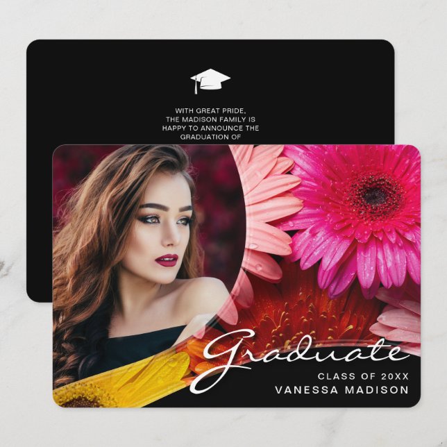 Elegant Script Flowers | Modern Photo Grad Meddelande (Fram/baksida)