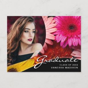 Elegant Script Flowers Modern Photo Grad Vykort
