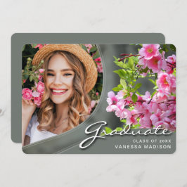 Elegant Script Flowers Sage | Modern Photo Grad Meddelande