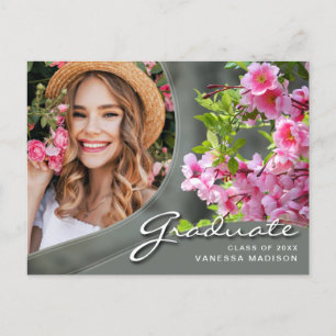 Elegant Script Flowers Sage Modern Photo Grad Vykort