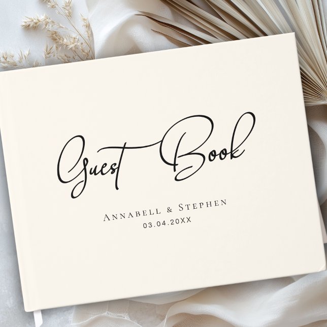 Elegant, Script Font Beige Wedding  Gästböcker (Elegant, Script Font Beige Wedding Custom Guest Book)