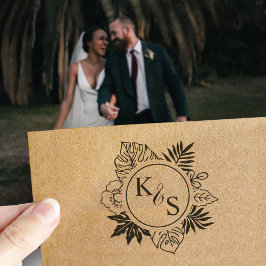 Elegant Script Font Tropisk Krans Monogram Självfärgande Stämpel