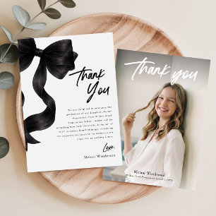 Elegant Script Foto Svart Bow Examen Tack Kort