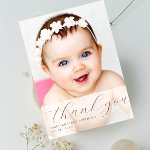 Elegant Script Foto Tack För Första Födelsedagen Kort
