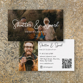 Elegant Script-Fullt Fotografi QR-kod Visitkort