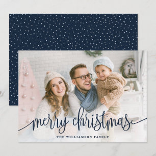 Elegant Script Fullt Photo God jul Navy Julkort
