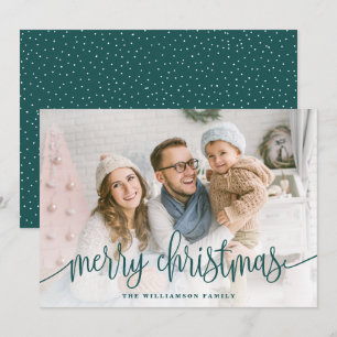 Elegant Script Fullt Photo God jul Teal Julkort