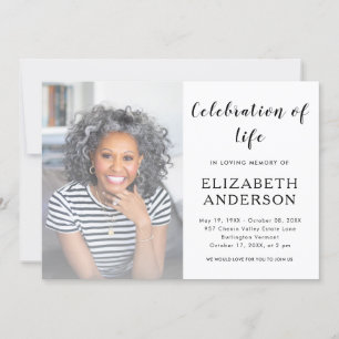 Elegant Script Funeral Photo Firande of Life Inbjudningar