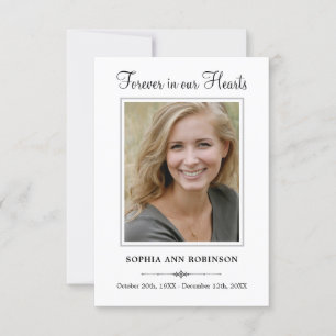 Elegant Script Funeral Photo Memorial Prayer Kort