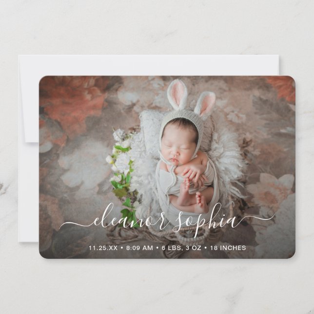 Elegant Script Girl Newborn Photo Birth Meddelande (Framsida)