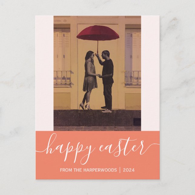 Elegant Script Glad påsk-familj ett foto Helg Vykort (Framsida)