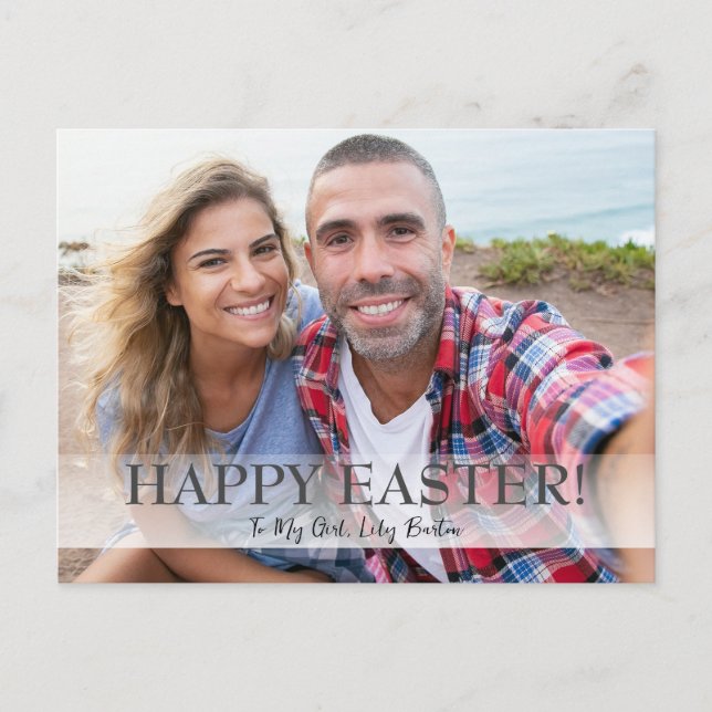 Elegant Script Glad påsk-familj ett foto Helg Vykort (Framsida)