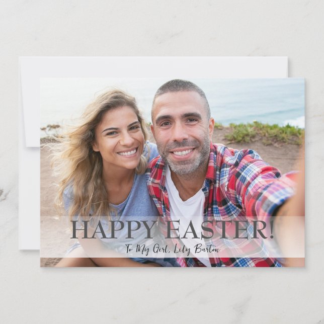 Elegant Script Glad påsk-familj ett foto Julkort (Framsida)