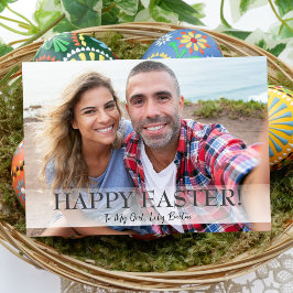 Elegant Script Glad påsk-familj ett foto Julkort