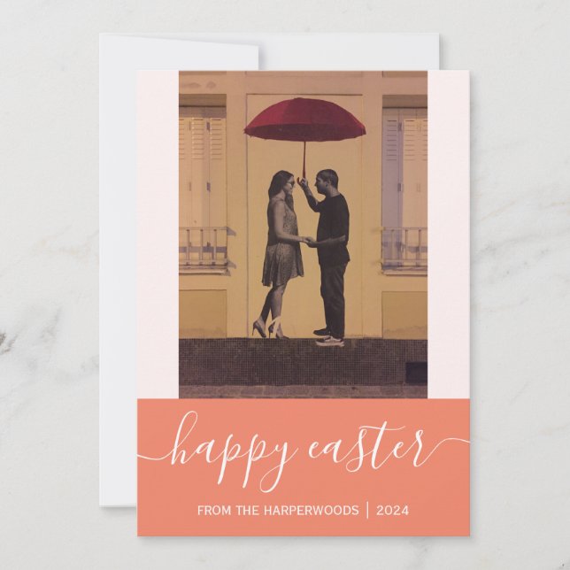 Elegant Script Glad påsk-familj ett foto Julkort (Framsida)