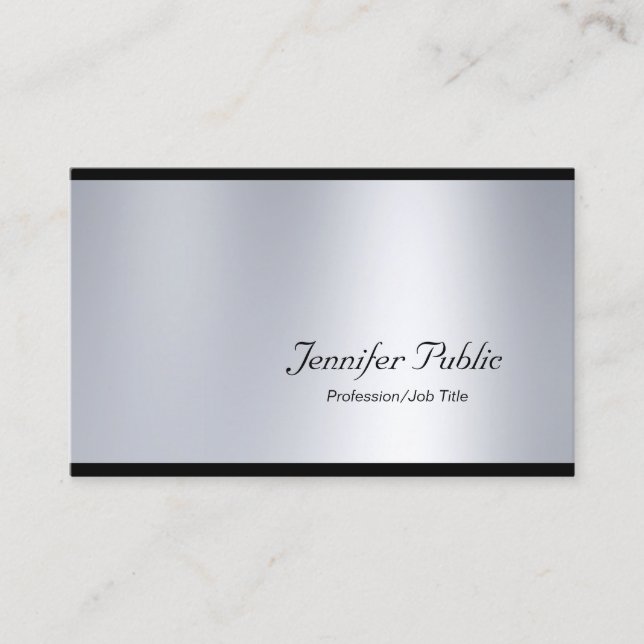 Elegant Script Glamor Silver Modern Plain Luxury Visitkort (Framsida)