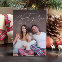 Elegant Script God Jul Familjefoto Holiday