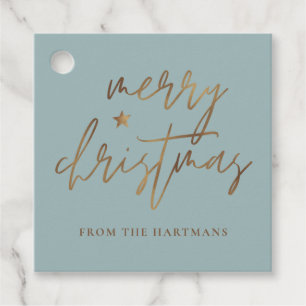 Elegant Script God jul Guld Star Lite Lite Teal Gåvor Etiketter