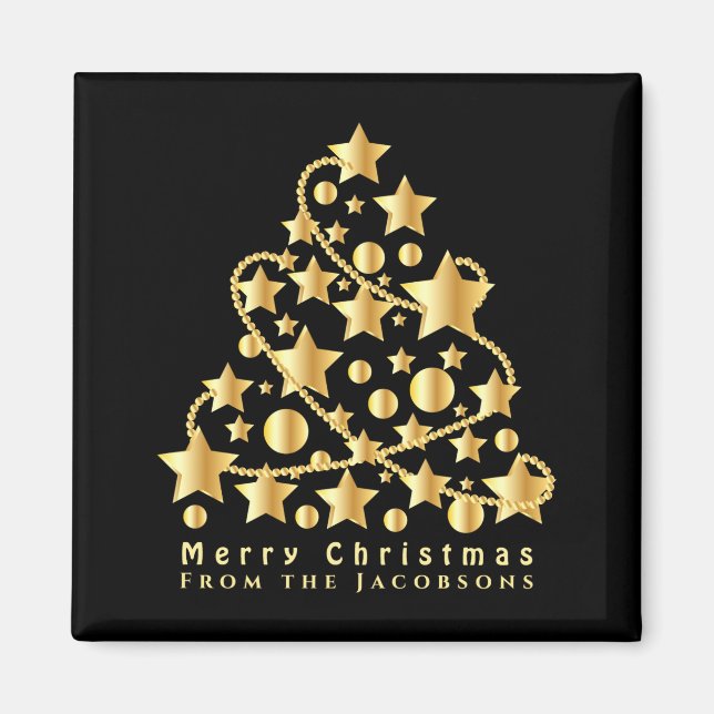 Elegant Script God Jul Guld Stjärna Svart T S Magnet (Framsidan)