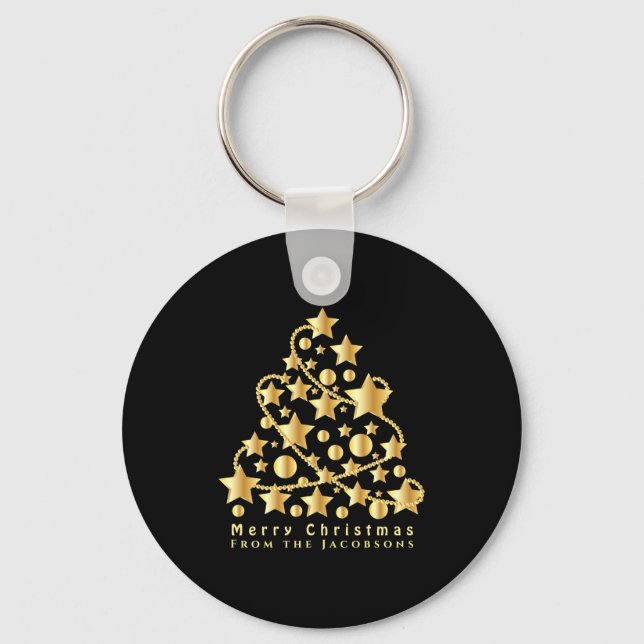 Elegant Script God Jul Guld Stjärna Svart T S Nyckelring (Framsida)